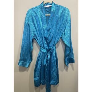 Victoria's Secret Vintage Y2K 90s Satin Robe Cheetah Electric Blue One Size
